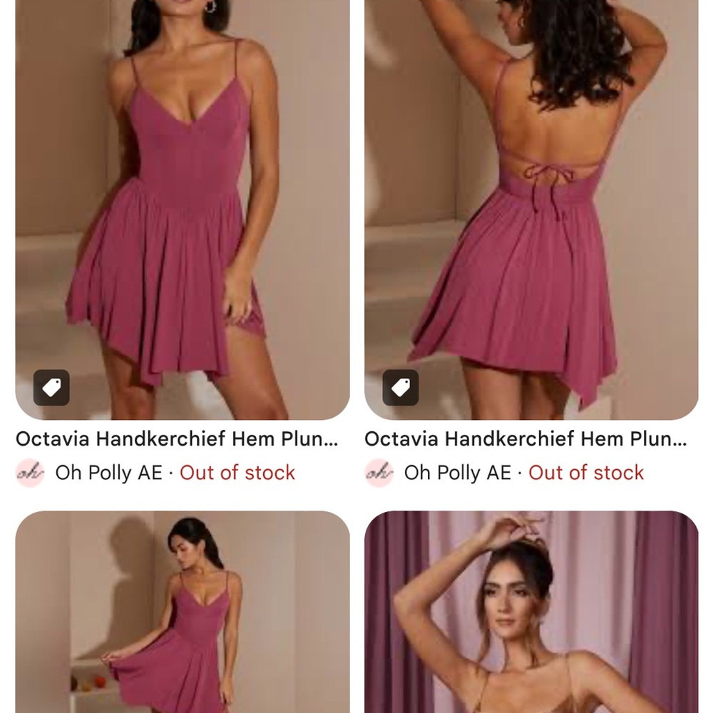 Oh Polly- Handkerchief Hem Plunge Neck Mini Dress in Dark Mauve